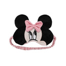 Minnie Mouse eye mask designed for kids, featuring ears and a pink bow, ideal for travel comfort.