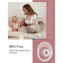 Momcozy 24mm flange for M5 wearable pump, BPA free, made of food-grade silicone and plastic, featured with mother and child.