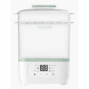 Momcozy 8-in-1 Baby Bottle Steam Sterilizer featuring a digital display with controls for sterilizing, drying, and food thawing.