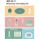 All-in-1 Momcozy Core Baby Kit featuring cleansing, grooming, and health care items, including brushes, scissors, and a storage case.