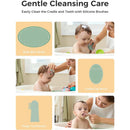 Momcozy All-in-1 Core Baby Kit featuring baby cleansing brushes, including a bath brush and finger toothbrush, used by a caregiver with a child.