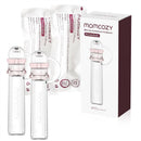 Reusable silicone colostrum collector set by Momcozy, includes two collectors and packaging, pre-sterilized.