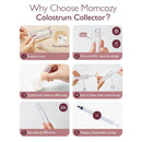Momcozy Colostrum Reusable Breast Milk Collector with 5ml capacity; features include pre-sterilization, reusable design, and easy cleaning.