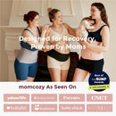 Three women wearing the Momcozy Ergowrap™ postpartum belly wrap, showcasing its supportive design for recovery.