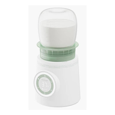 Momcozy Portable Bottle Warmer MW03 with a transparent top and digital display showing 37°C.