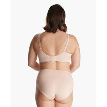 Seamless floral push-up nursing bra in oyster pink, shown from the back, paired with matching pink underwear.