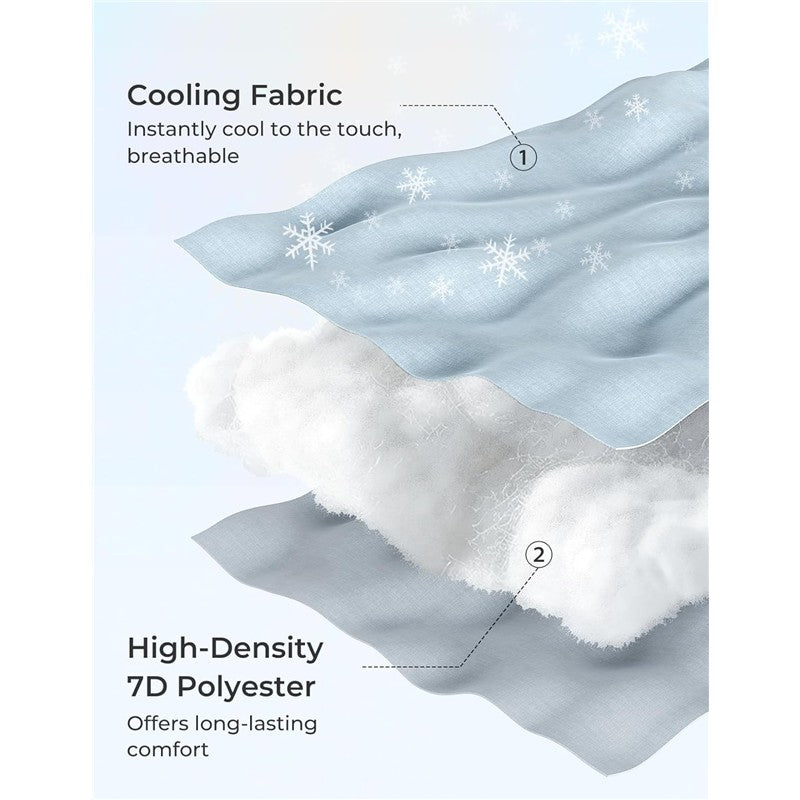 Cooling fabric and high-density 7D polyester layers for the Momcozy U-Shaped Pregnancy Pillow providing comfort and breathability.