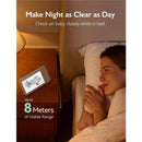 Momcozy video baby monitor with 5.5” display shows a sleeping baby, highlighting features like 8 meters of visible range.