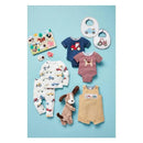 Two-pack baby boy outfit set featuring tractor-themed clothing, a stuffed dog, bibs, and a colorful storybook.