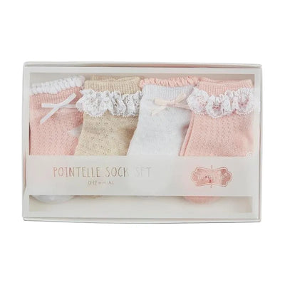 Mud Pie - Baby Pink Pointelle Baby Sock Set, 0/12 Months Image 1