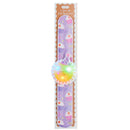 Light-up slap bracelet featuring a smiling sun design and colorful cupcake patterns on a purple background.