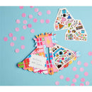 Mud Pie Pink Birthday Tattoo Book featuring colorful gift-themed pages, stickers, and a personal message on a decorative card.