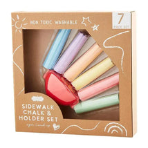 Triple chalk holder set featuring seven chalk pieces in various colors, packaged in a decorative box. Non-toxic and washable.