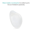 Silicone breastmilk collector cup designed to fit inside a nursing bra, collecting up to 1.5 oz of letdown.