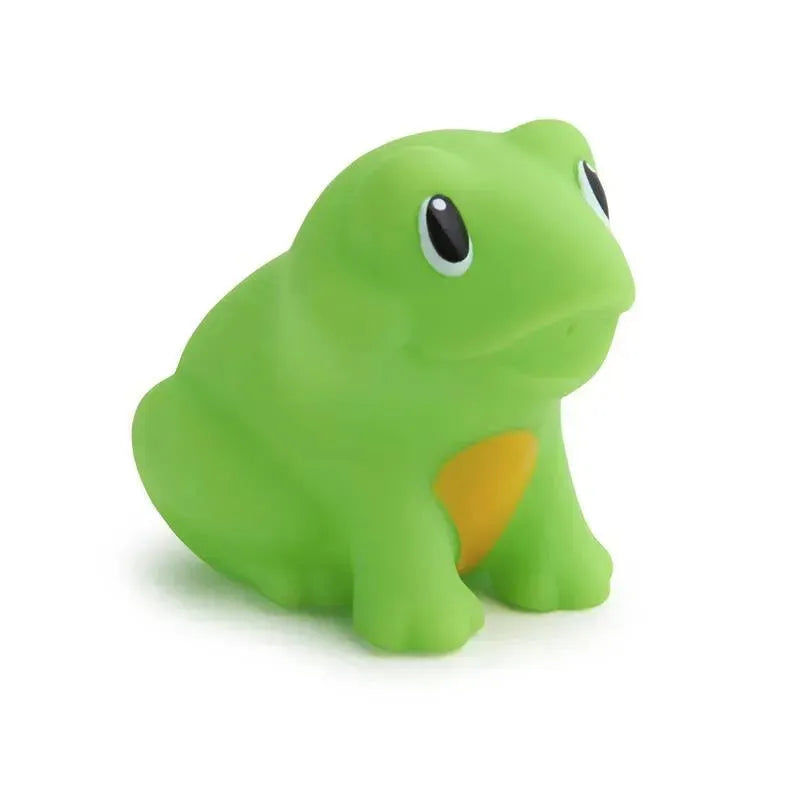 Green frog bath squirt toy from the Munchkin Bath Lake Squirters 8-Pack, featuring a smiling face and orange belly.