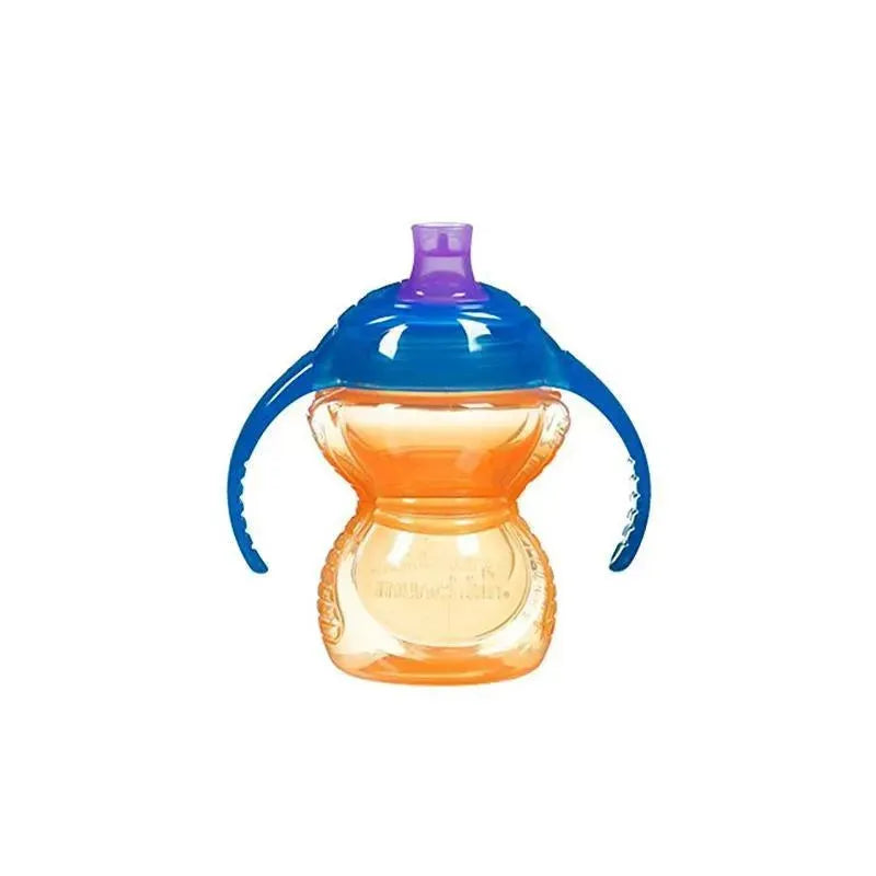 7 oz. Munchkin Click Lock Bite Proof Trainer Cup in orange and blue with handles and a spill-proof lid.