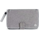 Munchkin Designer Diaper Changer in gray fabric with a zippered closure and a heart logo on the bottom right.