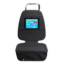 Munchkin Elite Seat Guardian featuring a tablet holder, designed to protect car seats with a sleek black design.