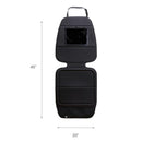 Munchkin Elite Seat Guardian features a sleek black design with a tablet holder, measuring 45 inches by 20 inches.