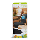 Munchkin Elite Seat Guardian with Tablet Holder on a car seat, featuring a tablet holder and black protective cover.