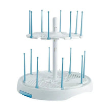 High capacity drying rack with blue pegs, designed for efficient drying of baby bottles and accessories.