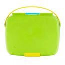 Green and yellow Munchkin Lunch Bento Box with a handle and a yellow latch, designed for food storage.