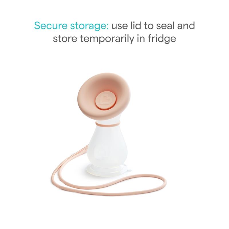 Munchkin Manual Breast Pump in clear and pink, featuring a secure lid for temporary storage in the fridge.