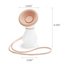 Munchkin Manual Breast Pump in clear and pink, featuring a suction base and a curved horn for expressing breastmilk.
