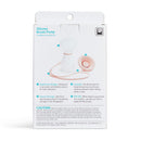 Clear and pink Munchkin manual breast pump with ergonomic design, lanyard, lid, and usage instructions on packaging.