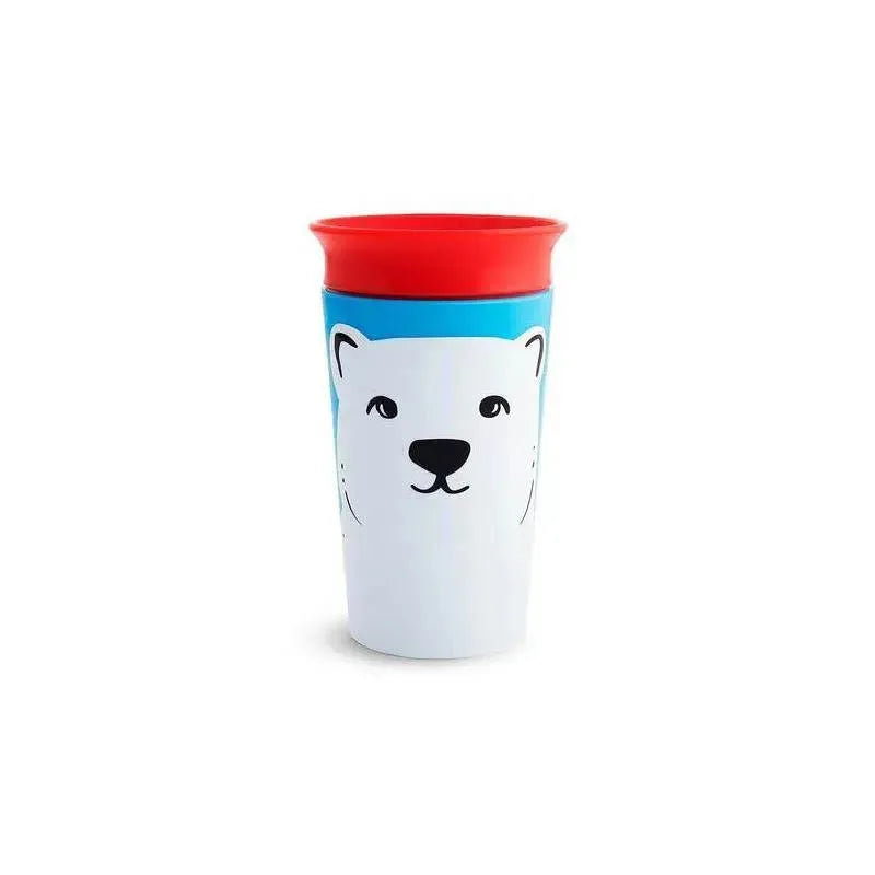 Munchkin Miracle 360° Deco Sippy Cup features a cheerful polar bear design, bright colors, and a spill-proof rim.