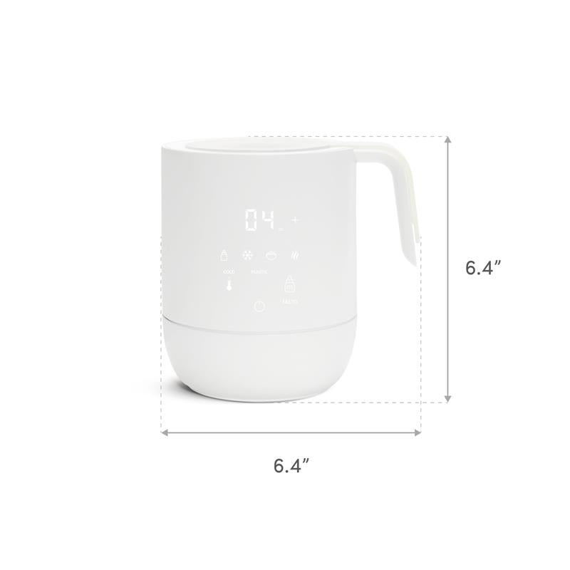 White Munchkin Precision Baby Bottle Warmer with digital display, measuring 6.4 inches, designed for warming breastmilk.