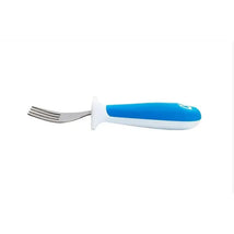 Toddler fork from Munchkin, featuring a blue handle with a white grip, designed for young children.