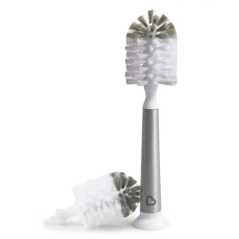 Stainless steel bottle brush set featuring a long handle and a smaller cleaning brush, both with soft bristles.