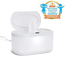 Munchkin Touchfree Wipe Warmer with a partially open lid displaying a wipe and an award badge for 2022 National Parenting Product Awards.