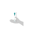 Munchkin White Hot Infant Spoon held in a hand, measuring 6.7 inches, featuring a blue tip and white handle.