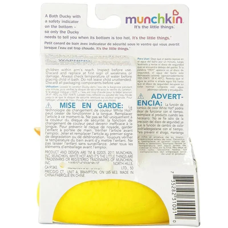 Munchkin White Hot Safety Bath Ducky with a safety indicator on the bottom; warns if the water is too hot.
