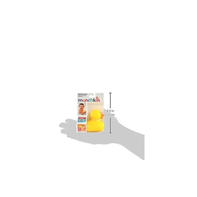Munchkin White Hot Safety Bath Ducky packaged with a size reference showing 4.9 inches; features a yellow duck.