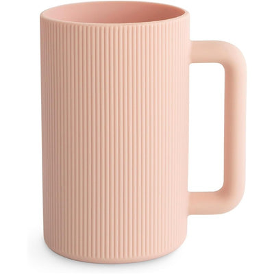 Mushie Bath Rinse Cup in blush color, featuring a ribbed design and an ergonomic handle for easy use during bath time.