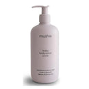 Mushie lavender baby body lotion in a pale pink bottle, 13.53 fl oz, emphasizes natural ingredients and gentle care for babies.