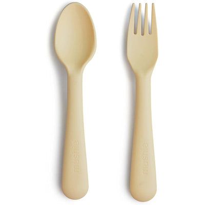 Mushie Silicone Dinnerware Fork & Spoon Set - Pale Daffodil Image 1