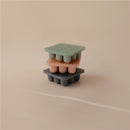Mushie Fresh Food Feeder Freezer Tray set in Cambridge Blue, featuring stacked silicone trays in green, peach, and grey.