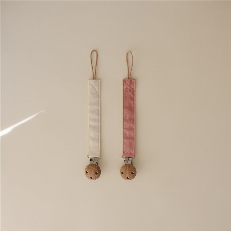 Mushie Linen Pacifier Clip 2-Pack - Dusty Rose/Shifting Sand Image 3