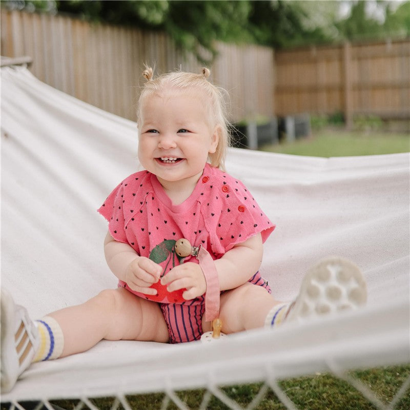 Mushie Linen Pacifier Clip 2-Pack - Dusty Rose/Shifting Sand Image 4