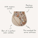 Mushie Organic Cotton Muslin Burp Cloths 2-Pack in Blush/Fog; features floral design, 100% organic cotton, machine washable, pre-washed for softness.