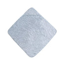 Hooded towel in baby blue color with a soft texture, designed for wrapping infants after baths.