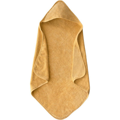 Hooded towel in fall yellow, featuring a soft texture and a design suitable for wrapping, ideal for children.