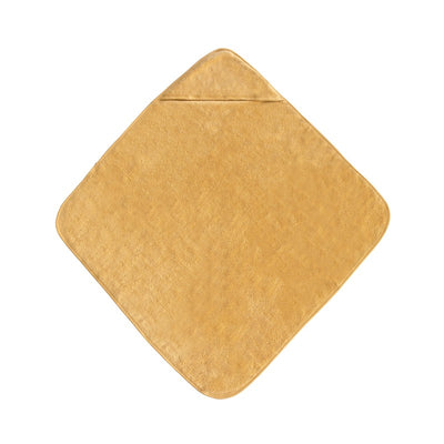 Hooded towel in fall yellow, featuring a soft texture and a triangular corner for baby drying and warmth.