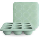 Mushie Baby Food Freezer Tray in Cambridge Blue featuring nine circular compartments for easy food portioning.