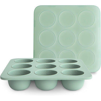 Mushie Baby Food Freezer Tray in Cambridge Blue featuring nine circular compartments for easy food portioning.