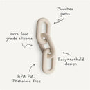 Silicone baby links teether toy in Tradewinds color, made from food grade silicone, BPA, PVC, phthalate free, with soothing qualities.